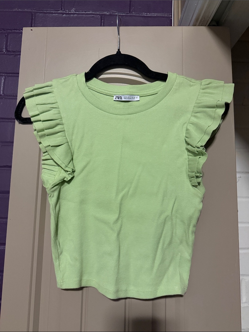 Zara Pastel Green Ruffle Sleeve Crop Tank